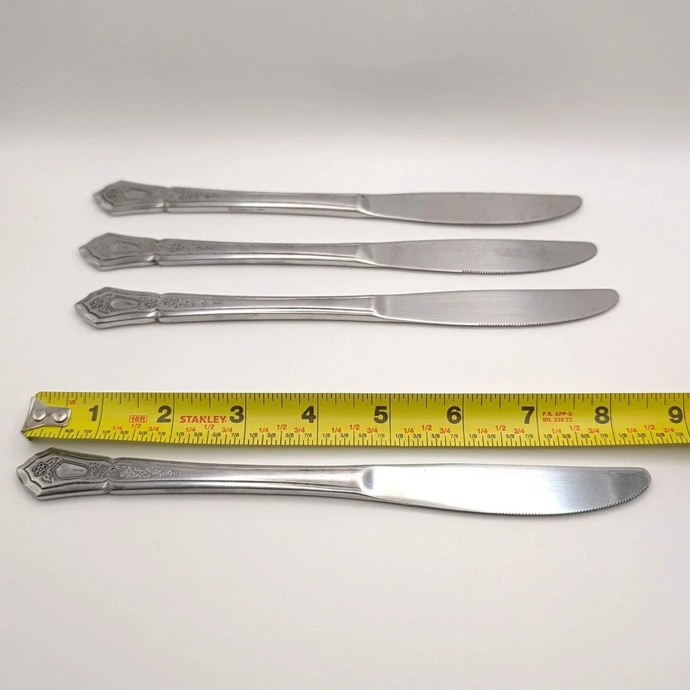 Imperial Stainless Korea IMI27 Dinner Knives Floral Scroll Pattern Set of 4 8